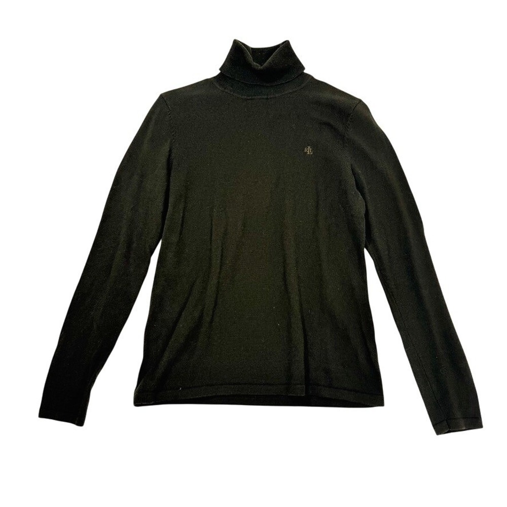Lauren Ralph Lauren Womens Green Merino Wool Cotton Turtleneck Sweater M LRL